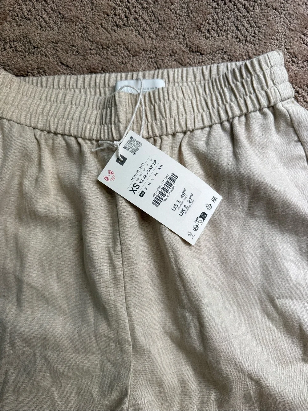 Zara Cream Wide-Leg Pull-On Pants